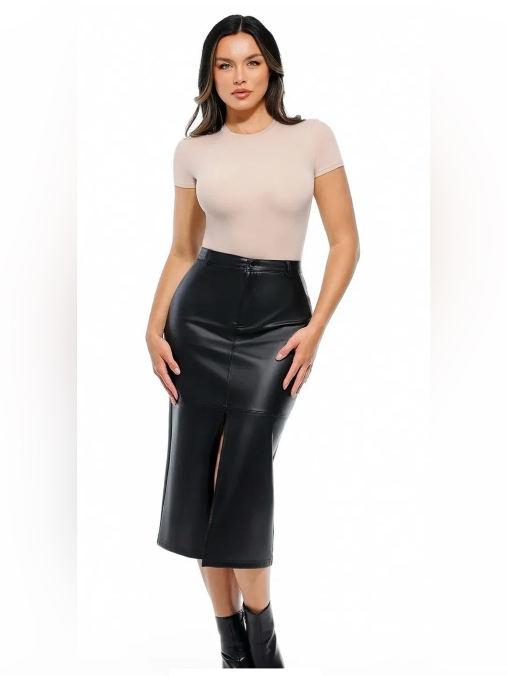 Popilush Sculpted Faux Leather Contour Skirt size Xs